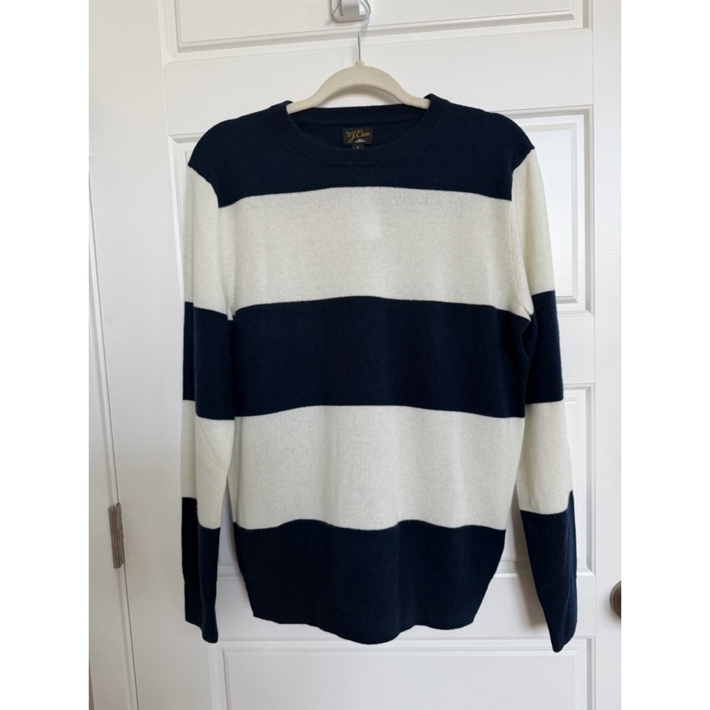 J.Crew Mens 100% Cashmere Striped Sweater Navy Ivory CQ882 NWT Small